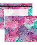 Colorful Zippered Coupon Binder Case For School And Office Use With Pink Purple Teal Accent, front view with reinforced grommets.