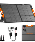 Front and components of 110W Foldable Solar Panel Charger For Portable Power Stations IP68 Waterproof 24 Percent Efficiency MC4 Output ETFE