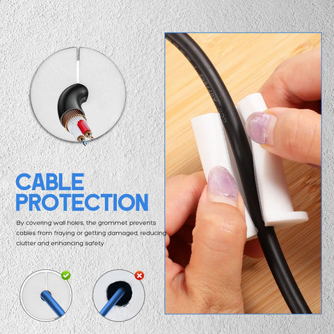 Top Tier Silicone Cable Grommet Kit wall hole cover, white silicone, for desk cable protection