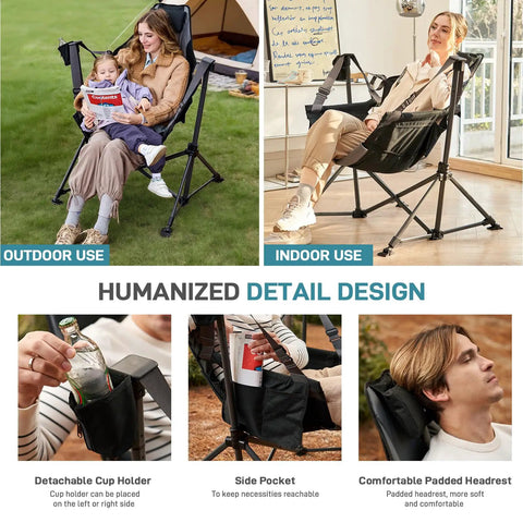 Oversized Padded Hammock Camping Chair With Storage Pockets Heavy Duty Foldable Rocking Camp Chair That Supports Up To 400Lbs Portable With Carry Bag Perfect For Outdoors And Backyards Beast Mode Ready used indoors and outdoors