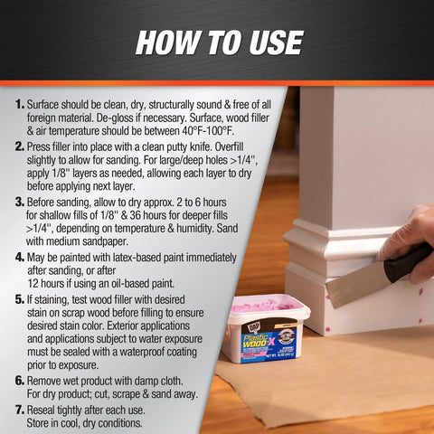 How to use Killer Hold Smooth As Butter Stainable Wood Filler With Smart Pink To Gray Drydex Indicator on wood surface.