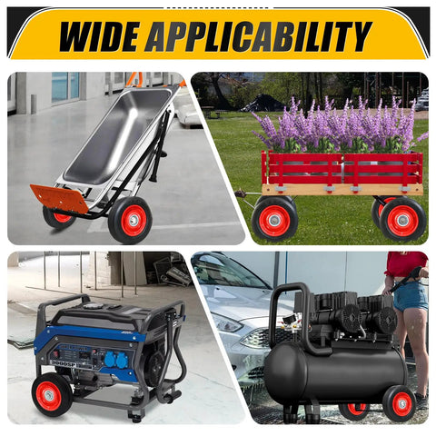 6 Inch By 1.5 Inch Flat Free Solid Rubber Tire And Wheel Assemblies Pack Of 2 used on carts and hand trucks for versatile use