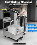 Straight Heavy Duty Commercial Mobile Fryer Filter Machine With 14 Gallon Tank And Smooth 550 Watt Pump, shown in use indoors.