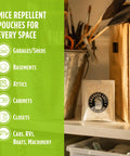 Kicks Mice To The Curb With This Heavy Duty Peppermint And Cinnamon Mouse Repellent Pouches Pack Of 10 on shelf with storage tools.