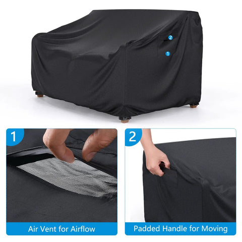 Heavy Duty Waterproof Patio Sofa Cover For 2-Seater Loveseat, Outdoor Furniture Cover With Air Vents And Handles, 60W X 34D X 30H, Black, UV Protection