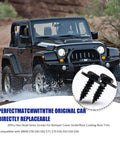 Heavy Duty Hex Head Self Tapping Screws For Auto Bumper Hood Trim 20 Pack Slick Black Finish Rust Proof Shock Resistant Fasteners in use on a Jeep
