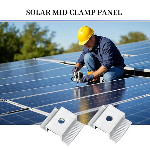 Rock Solid Solar Panel Mid Clamps Beefy 6061 Aluminum Alloy For Heavy Duty PV Racks, two mid clamps on solar installation.