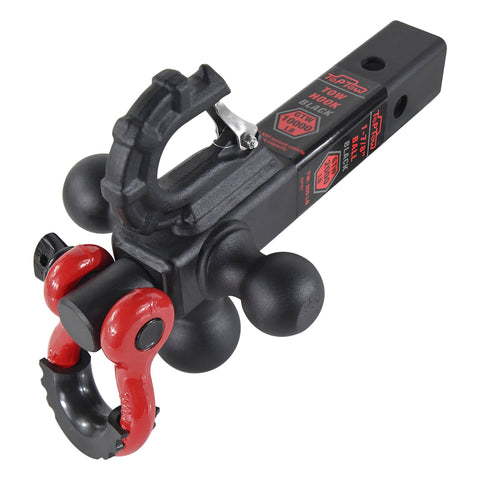 Tri Ball Hitch Mount With Matte Black Finish For 1 7/8, 2, And 2 5/16 Inch Balls, 360 Degree Swivel Base, heavy-duty shackle and hook