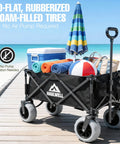 All Terrain Beach Wagon With Big Sand Wheels, Ultra Durable Collapsible Beach Cart With 9-Inch Foam-Filled Tires on Boardwalk