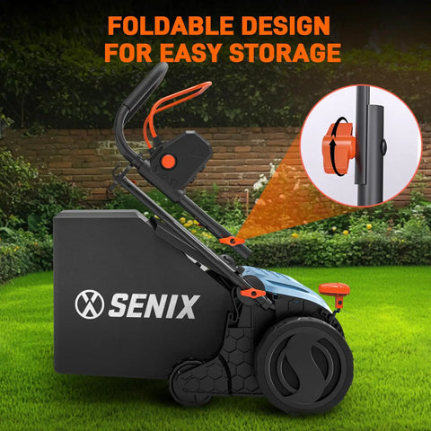 Side view of 2 In 1 Electric Dethatcher And Scarifier For Lawn Care With A Handy Walk Behind Design, 15 Inch Width, showing foldable design.