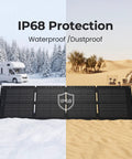 IP68 rated 100W foldable solar panel in snow and sand, showcasing waterproof and dustproof features for Ready To Roll 300W Portable Power Station.