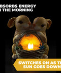 Solar Powered LED Outdoor Bunny Garden Light Statue with two rabbits holding a glowing basket, weatherproof resin