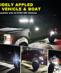 Four Pod Rock Lights With 72 LEDs 72W High Power Pure White Underglow illuminating truck and SUV, showcasing off-road readiness.