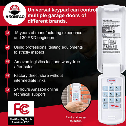 GUKR Universal Wireless Keypad For Genie Overhead Door LiftMaster Chamberlain Sears Craftsman with open cover