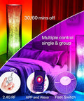 Modern Floor Lamp With Color Changing RGB Bulbs, Dimmable Smart Lighting, Black Linen Shade in a colorful bedroom setup.