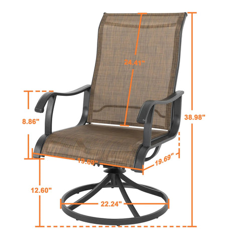 Patio Swivel Chair Set Of 2 Outdoor Rocker Dining Chairs With All Weather Textilene High Back And Built To Last Metal Frame For Backyard Deck Lawn Garden Brown