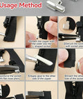 Usage method for All-In-One 368-Piece Zipper Repair Kit With 2 Installation Pliers, showing pliers and socket installation steps.