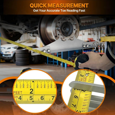 Pro Grade Toe Alignment Tool With Toe Plates And Digital Angle Finder For Fast Accurate Wheel Alignment On Most Cars Includes Two Tape Measures For Easy Stable Alignment under car
