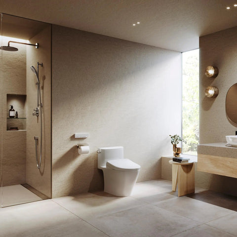 Top Tier Electronic Bidet Toilet Seat With Instant Warm Water Washlet in modern bathroom setting, elongated white design.