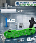 Image showing green epoxy shoes with metal spikes and blue handle 9-inch roller for smooth garage floors, labeled dimensions.