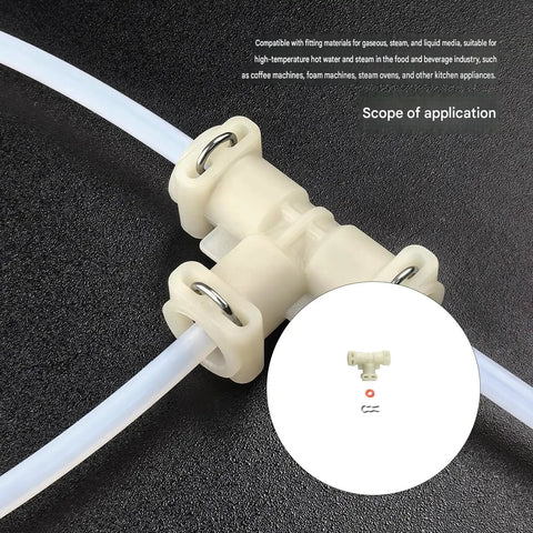 Thermoblock Connector Kit For Coffee Machine With Tube Seal Clamp Rings And Fluid Connection Replacement Parts Made From Plastic That Withstand High Temperature No Tools Needed For Quick Install Improves Current Transmission And Machine Efficiency, with tube and clamp rings