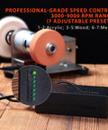 Super Slick Mini Belt Sander With Seven Adjustable Speed Settings For Knife Sharpening And Woodworking Or Light Metal Grinding No Fuss Compact Power Tool, showcasing adjustable speed control.