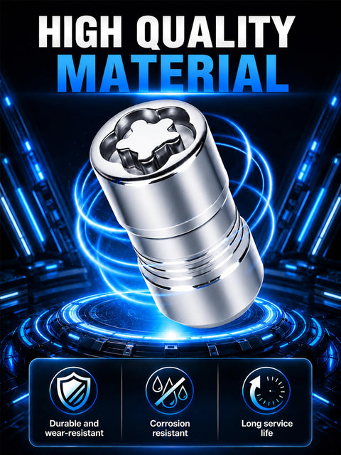 Heavy Duty Anti Theft Wheel Lock Lug Nuts M14x1.5 shiny chrome nut highlighting durable and corrosion-resistant material.