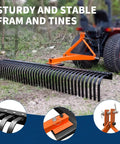 Heavy Duty 6 Foot Tractor Landscape Rake With 37 Steel Tines, 360 Degree Rotation, 3 Point Hitch, Fits Cat 1 And Cat 2 attached to tractor