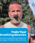Man using Respiratory Trainer For Lungs With Adjustable Breathing Resistance, Portable Silicone Lung Exerciser For Athletes