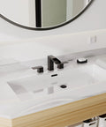 Oil Rubbed Bronze 3-Hole 8-Inch Widespread Bathroom Faucet With Two Handles, Metal Pop Up Drain Assembly on modern vanity