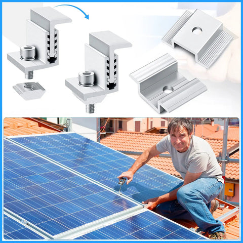 Heavy Duty Aluminum Solar Panel Clamps Adjustable 32 To 50 mm Mid And End Clip Kit Rooftop Mounting Hardware with installer