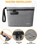 Smell Proof Bag With Combination Lock Odor Proof Container With Carbon Lining, gray water-resistant travel pouch with lock and strap.