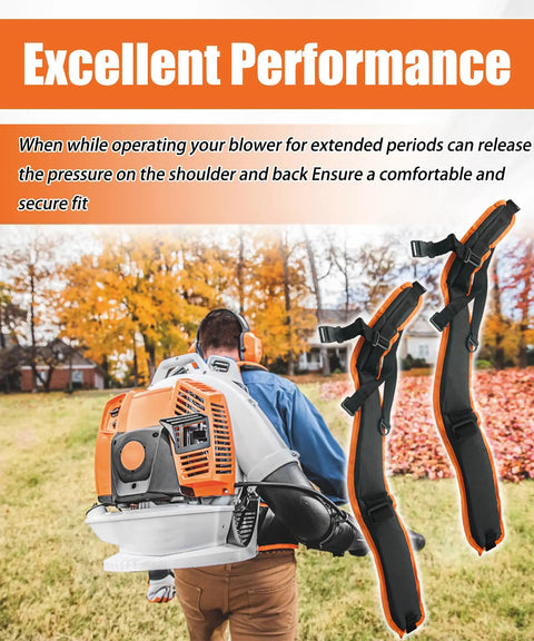 Heavy Duty Left And Right Shoulder Strap Kit For Stihl Br800 Backpack Blower With Mounting Bolts shown outdoors with user.