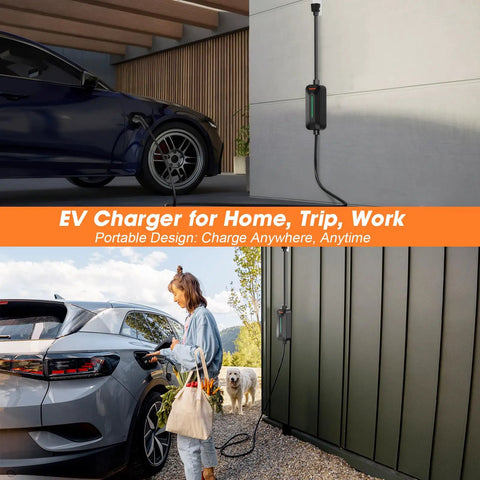 Portable Level 1 And 2 EV Charger With 16A 3.8 KW J1772 Plug 25ft Cord NEMA 6-20 110V-240V ETL FCC Certified charging car