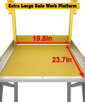 Top Shelf Heavy Duty Aluminum Rolling Platform Ladder With Smooth Glide Casters And Reinforced Safety Rails 375 Lb Capacity showing extra large work platform dimensions 19.8in x 23.7in.