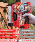 Cordless Brad Nailer And 2 In 1 Electric Staple Gun For Quick Trim Work And Finish Carpentry Battery Powered 18 Gauge Combo Tool in hand, showing features.