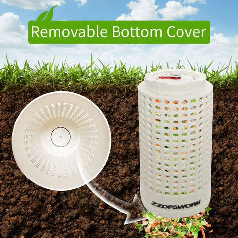 Underground Worm Compost Bin For Raised Garden Beds With Date Tracker And Removable Bottom, showing removable bottom cover