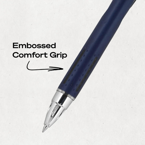 Close-up of the embossed comfort grip on Super Smooth Hybrid Ink Ballpoint Pens with Black 0.7 Mm Fine Point Tips Pack of 3.
