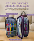 Deluxe Beginner Crochet Kit Bundle With 116 Piece Set shown, featuring open purple accessory case with colorful hooks and tools.