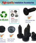 Black Stainless Steel License Plate Screws Kit With Matte Black Caps For Front Bumper Mounting Anti Theft Self Tapping Hardware Heavy Duty Tag Frame Insert Fasteners And Weather Resistant Fasteners displayed.