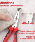 Heavy Duty 8 Inch Offset Spark Plug Boot Puller Pliers With Cushioned Grip showing cleaning process with a microfiber cloth.