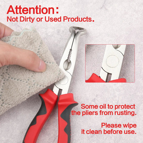 Heavy Duty 8 Inch Offset Spark Plug Boot Puller Pliers With Cushioned Grip showing cleaning process with a microfiber cloth.