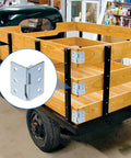 Heavy Duty Trailer Wood Sides Brackets Tailgate Bulkhead Corner Connectors Vehicle Bed Rail Hardware right angle connector on wooden trailer side.