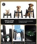 Installation steps for Fully Adjustable Extra Large Dog Bowl Stand For Big Paws, showcasing height adjustment and assembly details.