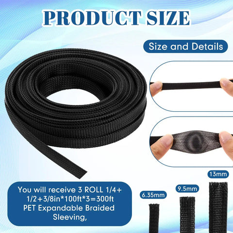 Tough As Nails Braided Cable Protector Sleeving For Zero Tangle Cord Wrap And Auto Harness Routing Easy Grip Pet Wire Loom Tube 150 Feet Long Black, flexible braided tube.