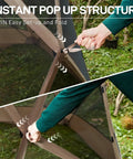Pop Up Screen House Tent For Camping 11.5 By 9.8 Ft Instant Gazebo With Netting Grab And Go Backyard Shelter frame setup close-up