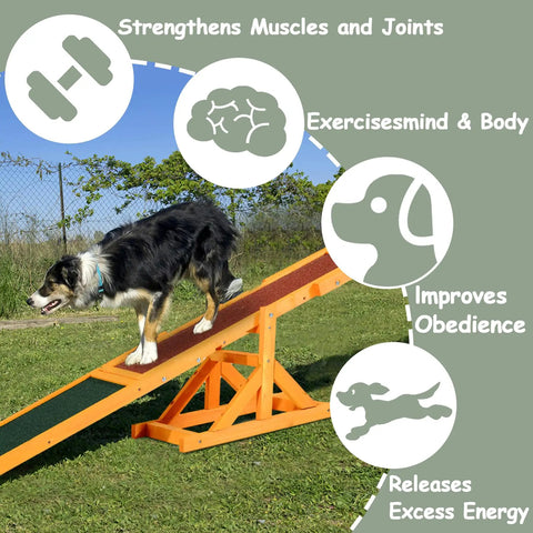 Dog on 71 Inch Wooden Dog Agility Seesaw For Training And Exercise Outdoor Obstacle Courses Pro Grade Dope Fir Wood Ramp