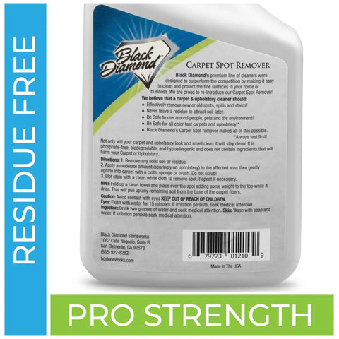 Fast Acting Carpet And Upholstery Stain Remover Spray label with usage instructions and non-toxic, residue-free properties