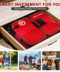 Front view of Crmea red waterproof first aid kit with MOLLE strap for car and home