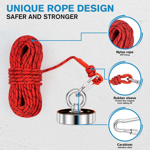 Heavy Duty Magnet Fishing Kit With 2.95 Inch Neodymium Magnet And 700 Lbs Pull For Easy Retrieval In Rivers Lakes Beaches And Lawns Beast Magnetic Pickup Tool For Finding Lost Gear